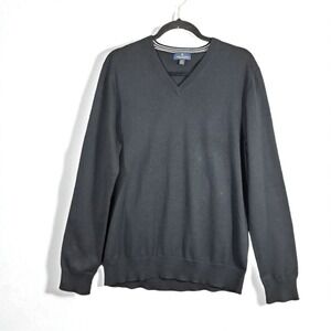 Brooks Brothers Mens Sweater Size M Black 100% Pima Cotton V Neck Long‎ Sleeve
